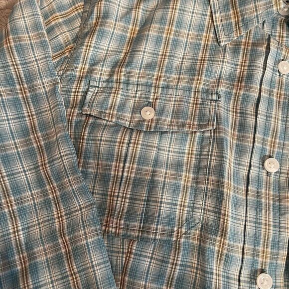 Mens Duluth Trading Co Nylon Blend Vented Hiking Shirt Aqua Plaid Size Large - Picture 5 of 16